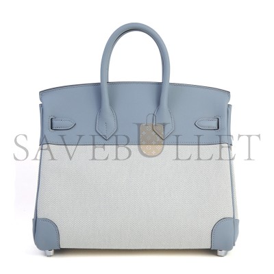 HERMES BIRKIN 25 BLEU GLACIER SWIFT AND TOILE H CANVAS PALLADIUM HARDWARE (25*20*13cm)